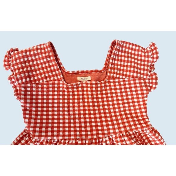 MADEWELL Red & White Gingham Checkered Peplum Top Size XS - Picture 3 of 8